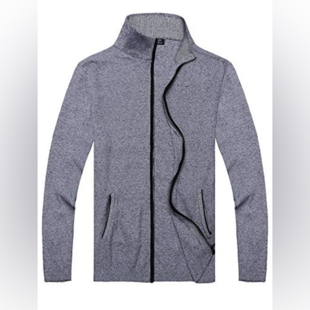 Coofandy Men’s Full Zip Cardigan knitted Sweater. Pockets. Sz S. Light gray